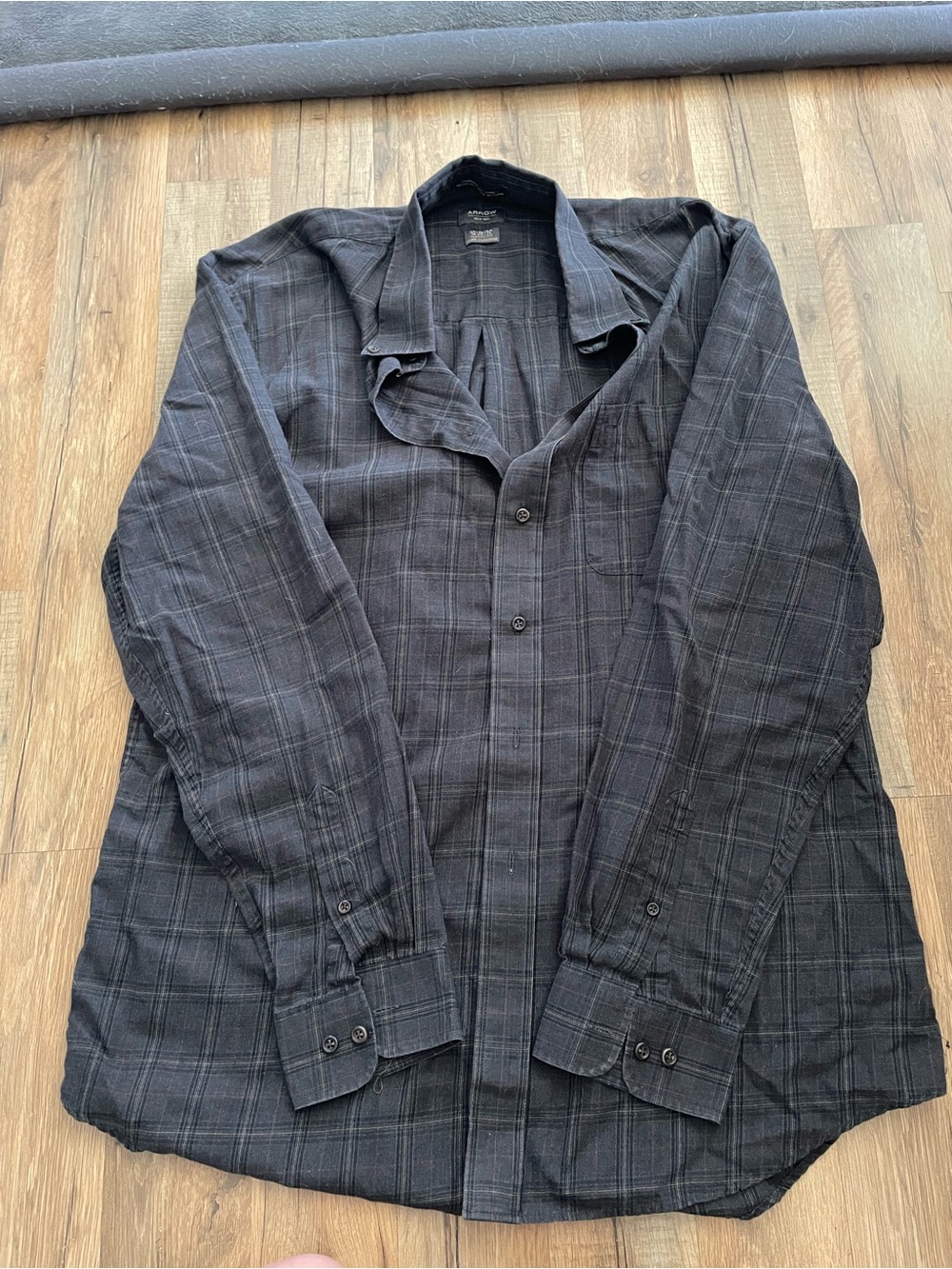 Arrow Men's Black Plaid Button-Up Shirt with Subtle Red and Gray Lines
